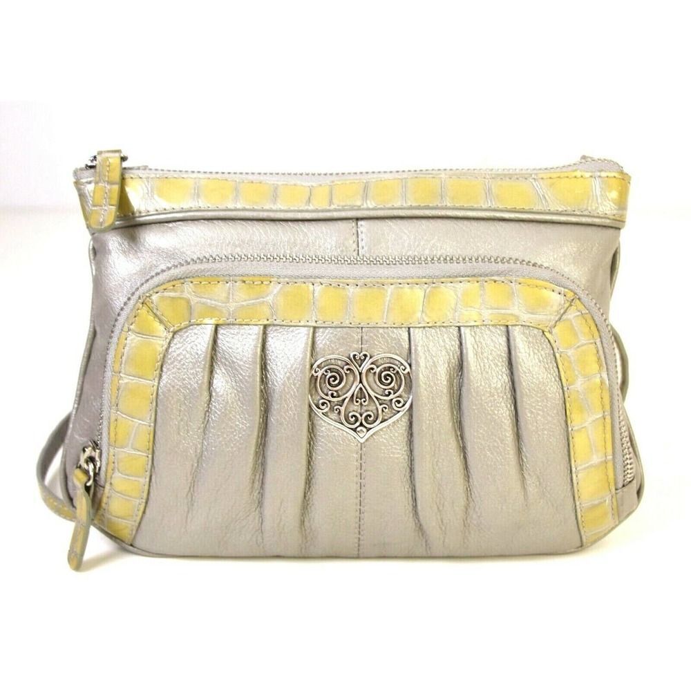 TG BRIGHTON SILVER CROC GENUINE LEATHER ORGANIZER X-BODY BAG SHOULDER BAG